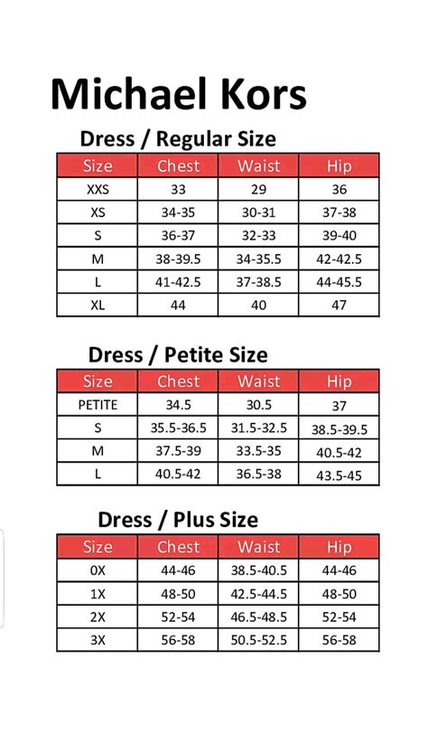 michael kors size guide.